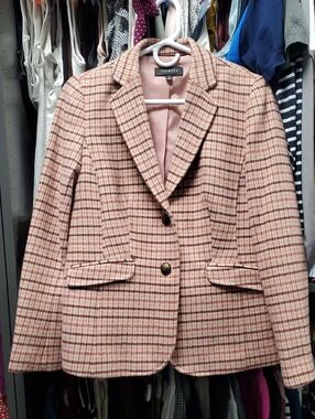 Talbots Women's Plaid Wool-Blend Blazer - Pink/Burgundy
